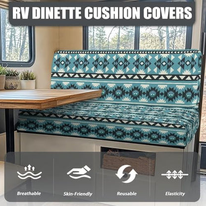 RV Dinette Cushion Covers Couch Cover for RV, Green Aztec Diamond Camper Sofa Replacement Camper Cushions for RV Camper Sofa RV Accessories Include 1 Bench Cover 1 Backrest Cover - color: Green Aztec Diamond