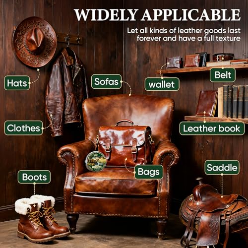 Leather Boot Care Kit - Mink Oil,Saddle Soap,Horsehair Brushes,Applicator & Microfiber Cloth,Flannel bag,Leather Shoe Care Kit for Cowboy Boots Work Boots, Shoes, and Tack
