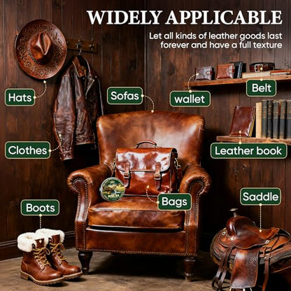 Leather Boot Care Kit - Mink Oil,Saddle Soap,Horsehair Brushes,Applicator & Microfiber Cloth,Flannel bag,Leather Shoe Care Kit for Cowboy Boots Work Boots, Shoes, and Tack