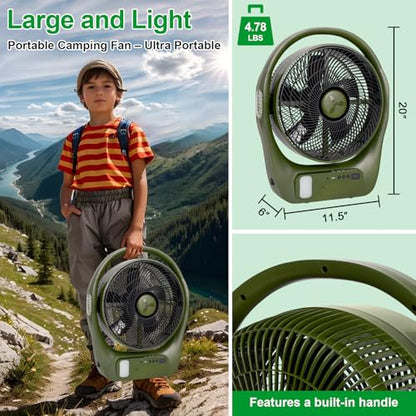 45000mAh Large Battery Operated Camping Fan with 3 Way Lights | 11-inch High Velocity Rechargeable, Cordless Floor Fan with Display, Remote & Timer, Hurricane, Grage, BBQ