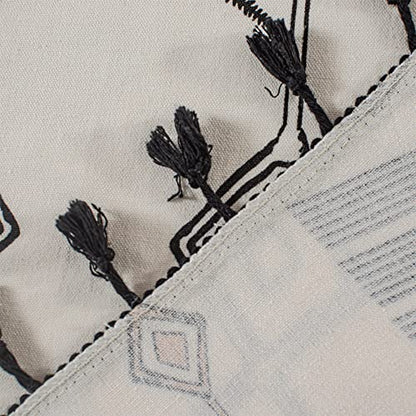 RYNGHIPY Boho Window Valance Cotton Linen Curtain Tiers Farmhouse Window Curtain Topper for Kitchen Living Room Bedroom 55 x 36 Inches Length - color: Cream Black, size: 55"W x 36"L (Pack of 1)