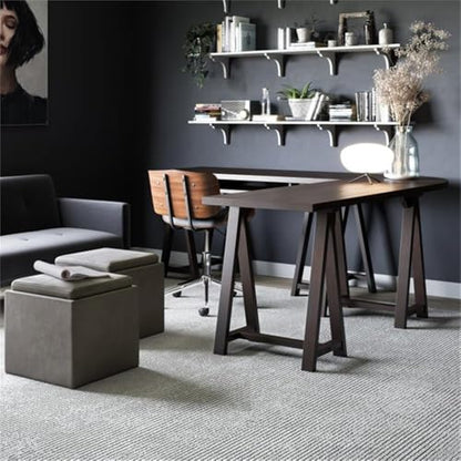 SIMPLIHOME Rockwood Cube Storage Ottoman with Tray - 17" Wide x 17" High Upholstered Vegan Leather Square Storage Ottoman in Distressed Slate Grey, Contemporary Cube Ottoman with Serving Tray - color: Distressed Slate Grey