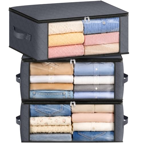 Fab totes 35L Closet Organizers and Storage, Foldable Under Bed Storage Containers, Storage bags for Organizing Bedroom, Closet, Clothing,Organization with Handle (3 Pack,Grey) - color: Grey, size: 3 Pack-35l