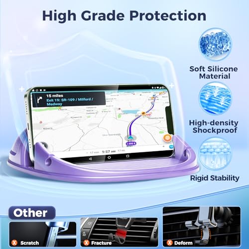 Loncaster Car Phone Holder, Car Phone Mount Silicone Car Pad Mat for Various Dashboards, Slip Free Desk Phone Stand Compatible with iPhone, Samsung, Android Smartphones, GPS Devices More (Purple) - color: Purple