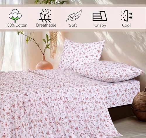 RUVANTI 100% Cotton Percale Sheets Full Size, Bouquet | Crisp Cooling, Deep Pocket 16", Soft Breathable & Durable, Hotel-Style, 4 Piece Set - color: Bouquet, size: Full