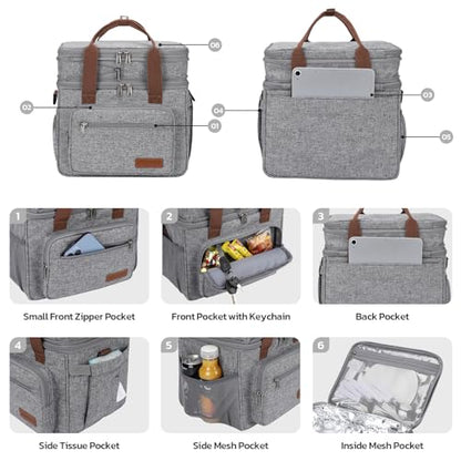 Maelstrom Lunch Box, 23L Insulated Lunch Bag, Expandable Double Deck Cooler Bag, Lightweight Leakproof Tote Bag With Side Tissue Pocket, Suit For Men and Women (B. Gray) - color: B. Gray