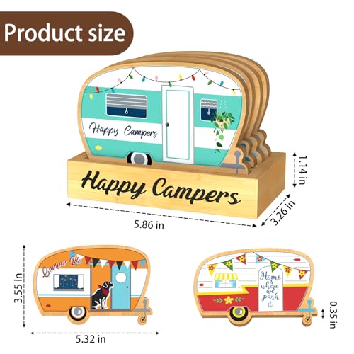 4Pcs RV Camper Coasters Set, Camper Decor, Bamboo Coasters Set Suitable for Kinds of Cups, Modern Style Coasters for Coffee Table, Camping Gifts for Camper Lovers Women Men