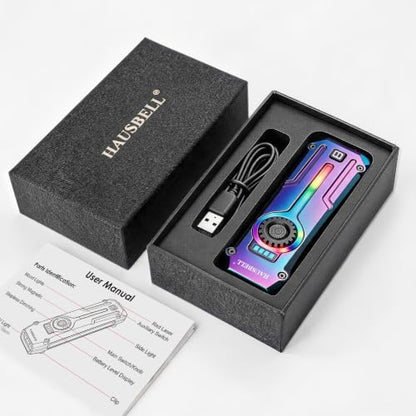 HAUSBELL Flat EDC Flashlight,1800 Lumen UV Magnetic Rechargeable Pocket | Stepless Dimming Dial,Stainless Steel Body,RGB+UV,USB-C Fast Charge,Magnetic Base,Waterproof, for Work,Camping & Emergency - color: Iridescent