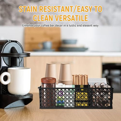 Coffee Bar Organizer, Metal Countertop Station With Handles, Coffee Pods Holder, Tea Condiment Organizer, Mesh Black - style: Mesh Black -4 compartments