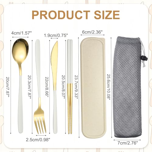 uxcell Travel Utensils with Case, Stainless Steel Portable Silverware, White/Gold - color: White/Gold