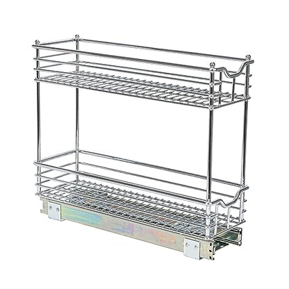Household Essentials Glidez 2‑Tier Multipurpose Chrome‑Plated Steel Pull‑Out/Slide‑Out Under Cabinet Organizer, Chrome Finish - size: 7" - Extended, style: 2-Tier