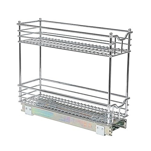 Household Essentials Glidez 2‑Tier Multipurpose Chrome‑Plated Steel Pull‑Out/Slide‑Out Under Cabinet Organizer, Chrome Finish - size: 7" - Extended, style: 2-Tier
