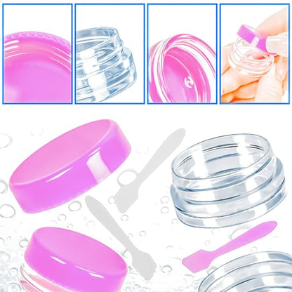 100 Pcs 3g Empty Plastic Containers with Lids,Tiny Makeup Sample Containers, Small Pot Jars Pink Round Cosmetic Jars with 20 Pcs Mini Spatulas for Liquid Sample Powder Creams (Pink Lid) - color: Pink, size: 100PCS
