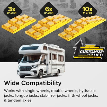 Camco RV Leveling Blocks - Features Interlocking Nested Design & Storage Bag for RV Storage and Organization - Each Leveling Block Measures 8.5" x 8.5" x 1" - 10-Pack, Design May Vary (44510) - size: 10-Pack, style: Leveling Block