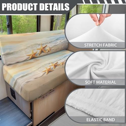 RV Dinette Cushion Covers, Beach Sea Starfish Camper Couch Cover for RV Camper Car Bench Stretchable RV Dinette Seat Covers, Elastic Camper Cushion Slipcovers - color: Beach Sea Starfish