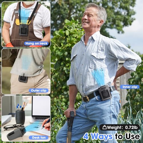 Portable Personal Fan Shirt Fan Rechargeable 8000mAh, Body Fans with 3 Speeds Faster Cooling & LED Light, Clip on Fans 30H Hands-Free Keeping Cool Outside While Camping Working in Summer Hot Weather