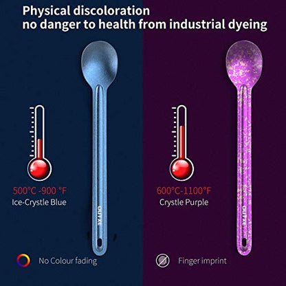 OUTXE Ultralight Titanium Long Handle Fork and Spoon Set - color: #3 Ice-Crystal Blue