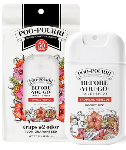 Poo-Pourri Before-You-Go Pocket Toilet Spray, Travel Essentials, Tropical Hibiscus, 1 Fl Oz, Up to 50 Uses, On-The-Go Bathroom Odor Deodorizer with Essential Oils, TSA Approved Size, Hibiscus, Apricot - size: 1 Fl Oz (Pack of 1)
