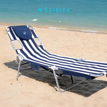 Ostrich the Backpack Chaise Lounge, Folding & Reclining Outdoor Beach Chaise Lounger Chair for Lawn, Pool, Patio, Garden, and Yard, Blue Stripe - color: Striped, style: Backpack Chaise