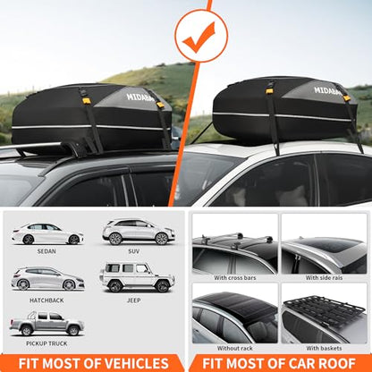 MIDABAO Waterproof Duty Car Roof Top Carrier-Car Cargo Roof Bag Car Roof Top Carrier - Waterproof & Coated Zippers- Includes Anti-Slip Mat- for Cars with or Without Racks (12 Cubic feet) - size: 12 Cubic feet