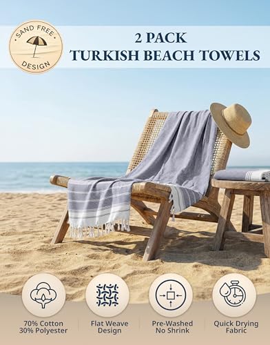 LANE LINEN Beach Towel 2 Pack - Beach Towels Oversized, Pre-Washed Large Beach Towels, Sandless Beach Towel, Quick Dry Travel Towel, Large Pool Towels, 39"x71" - Navy Blazer - color: 32: Navy Blazer, size: Pack of 2