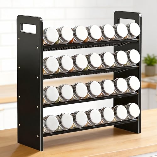 Nieifi Black Spice Rack Rustproof,without Seasoning Jars,4-Tier ABS Plastic Spice Rack Organizer for Countertop and Cabinet,Thickened Corrosion-Resistant-Tiered Spice Rack Kitchen Accessories - color: Black