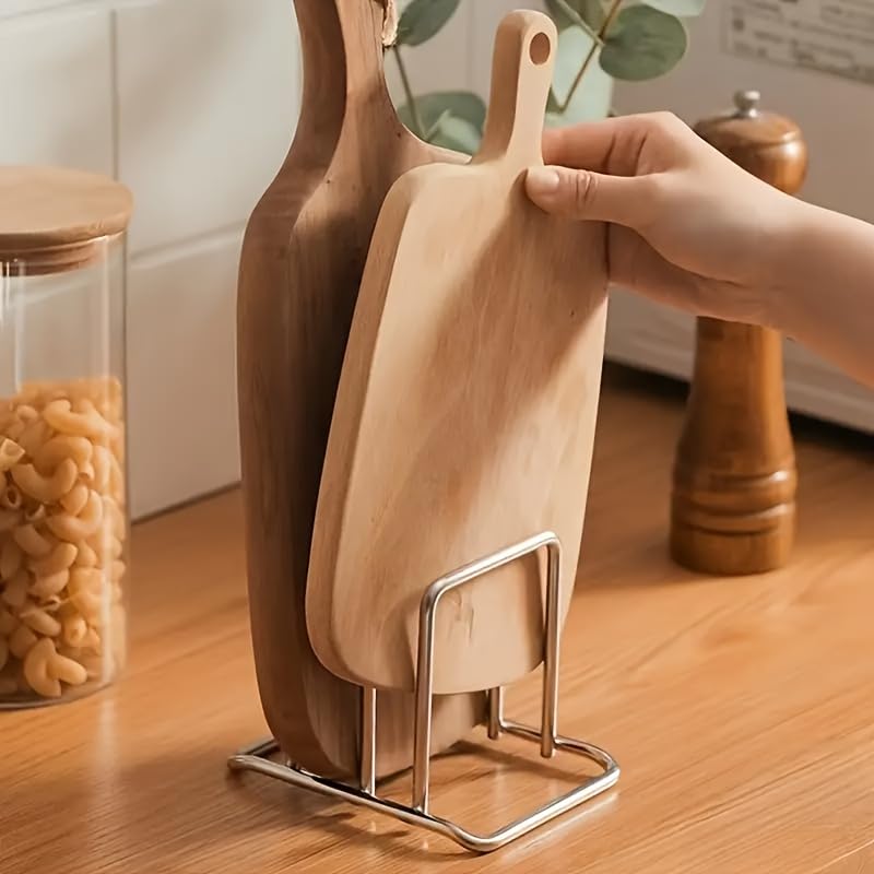 1PCS Space-Saving Stainless Steel Pot Lid and Cutting Board Organizer Combo - Heavy-Duty Countertop Rack with Non-Shake Design