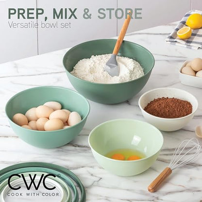 COOK WITH COLOR Mixing Bowls with Lids - 12 Piece Plastic Nesting Bowls Set includes 6 Prep Bowls and 6 Lids, Microwave Safe Mixing Bowl Set, Sage Tritan Lid - color: Sage Tritan Lid