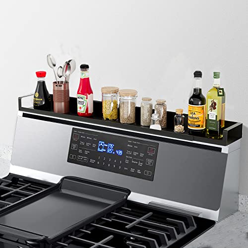SZJHXIN 4X Strong Magnetic Stove Top Shelf, Adjustable 15-30 Inches, Fits Various Stove Lengths, Kitchen Organizer, Holds Spices, Condiments and BBQ Sauces (Matte Black) - color: Matte Black