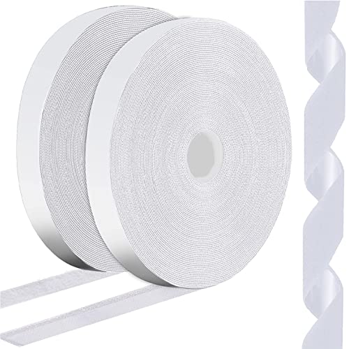 1 Inch x 82 Feet White Hook Loop Strips with Adhesive Heavy Duty, Multi-Purpose Double Sided Hook Loop Rolls, Picture Hanging Strips, Bulk Sticky Straps Wall Hanging Tape - size: 1in x 82ft, style: White