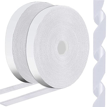 1 Inch x 82 Feet White Hook Loop Strips with Adhesive Heavy Duty, Multi-Purpose Double Sided Hook Loop Rolls, Picture Hanging Strips, Bulk Sticky Straps Wall Hanging Tape - size: 1in x 82ft, style: White