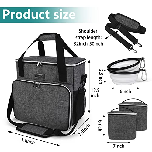 BAGLHER Dog Travel Bag, Pet Travel Bag (ALL Pet Travel Supplies), With 2 Pet Food Containers and 2 Collapsible Silicone Bowls; Essential Kits for Pet Travel Grey - color: Grey, size: Medium