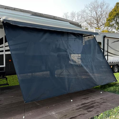 RV Awning Shade Screen Without Zipper 8'x9’3’’,Black Mesh RV Awning Sun Shade Screen,Universal Trailer Camper RV Awning Screen with Complete Kit,Significantly Improves Shadow and Privacy - color: Black Without Zipper, size: 8'X9'3''for 10' RV Awning