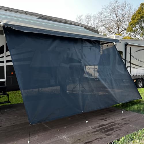 RV Awning Shade Screen Without Zipper 8'x17'3'',Black Mesh RV Awning Sun Shade Screen,Universal Trailer Camper RV Awning Screen with Complete Kit,Significantly Improves Shadow and Privacy - color: Black Without Zipper, size: 8'X17'3''for 18' RV Awning