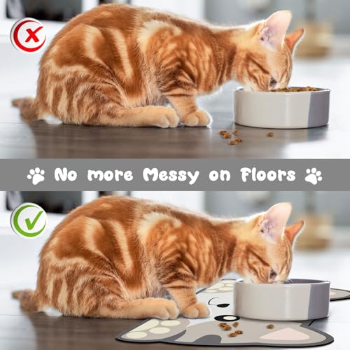 Grey Cat Food & Water Mats - Absorbent Pet Feeding Placemats 17.7 * 9.8 inch - color: Cat Head, size: Small