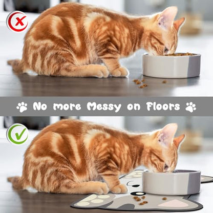 Grey Cat Food & Water Mats - Absorbent Pet Feeding Placemats 23.6 * 13.7 inch - color: Cat Head, size: Medium