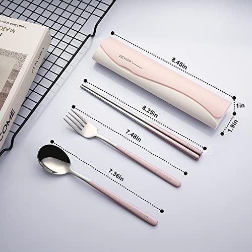 DEVICO Portable Travel Utensils with Case, Reusable Camping Silverware for Lunch, 18/8 Stainless Steel Cutlery Set (Pink) - color: Pink