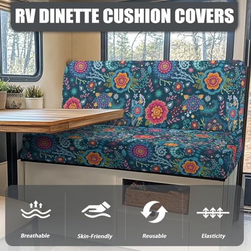 Rv Bench Seat Covers for Dinette - Rv Couch Cover Replacement for Rv Camper Dark Blue Bohemia Flower Rv Accessories Rv Replacement Furniture Sofa Chair Cover - color: Dark Blue Bohemia Flower