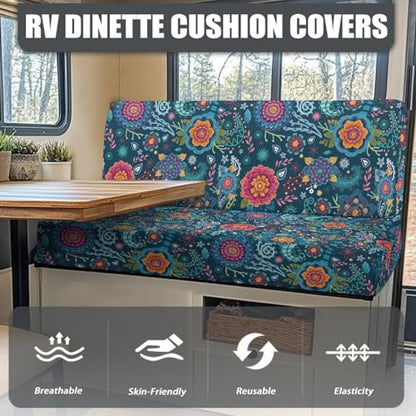Rv Bench Seat Covers for Dinette - Rv Couch Cover Replacement for Rv Camper Dark Blue Bohemia Flower Rv Accessories Rv Replacement Furniture Sofa Chair Cover - color: Dark Blue Bohemia Flower