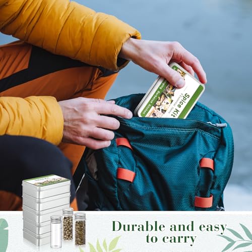 Reallnaive 6 Sets Mini Travel Spice Kit Camping Spice Seasoning Kit with 4 Jar Camping Container Portable Mini Metal Condiment Bottle Labels Sticker Funnel for Travel Kitchen Outdoor Picnic BBQ