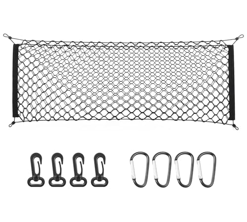 MICTUNING 2-Layer Heavy Duty SUV Truck Cargo Net, 44 x 15 Inch Universal Bed Net with Hooks, Adjustable Highly Elastic Storage Organizer Mesh Net Compatible for Pickup Truck SUV - size: 44 x 15 inches