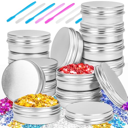 16Pack 2oz Tin Jars, 60ml Metal Tin cans, 2Ounce Aluminum tin can jar Containers with Screw Lid for Lotion Bars, Spices, Salve, Balms, Beard Balm, Toiletries, Creams, Samples, Makeup Cosmetic - color: Silver