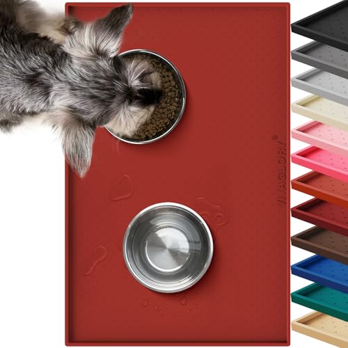 VIVAGLORY Pet Food Mat Grippymat Dog Bowl Mat, 19" L x 12" W, Burgundy | Placemat with Raised Edge for Indoor, Waterproof Silicone for Cat Kitty & Puppy - color: Burgundy, size: 19"L x 12"W