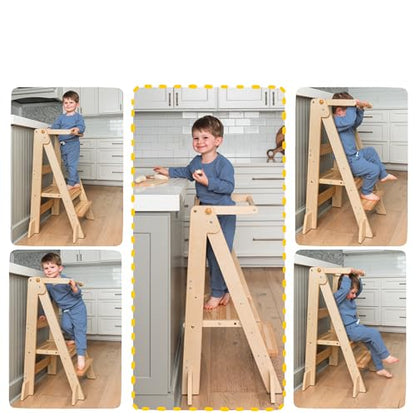 OCODILE Adjustable Foldable Toddler Tower – Folding Tower for Kids | Montessori Toddler Kitchen Step Stool Helper for Independence - Varnished - color: 3 - Varnished
