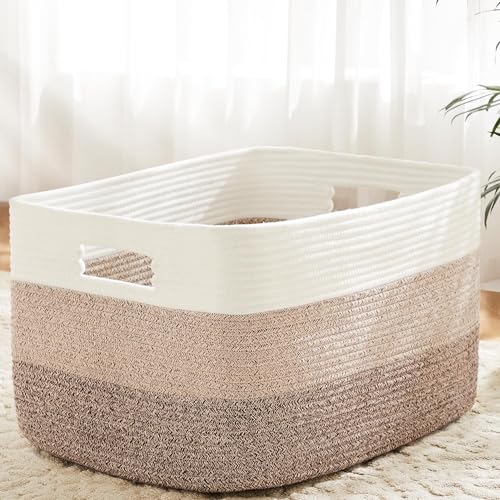 Artfeel Blanket Basket,Rectangle Woven Baskets for Storage,65L Laundry Basket for Decorative Nursery Blanket,Toys,Dirty Clothes and Magazine in Shelves,Baby Room,and Living Room - color: ‎Brown, size: 65L