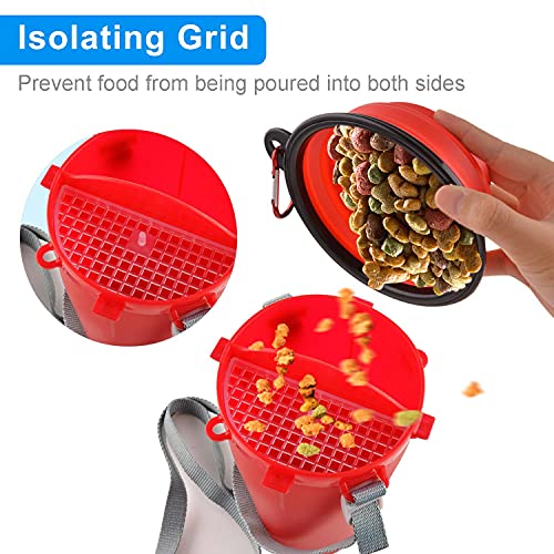 Dog Travel Water Bottle Collapsible Bowls, 2 in 1 Pet Food Container with Collapse Bowls, Outdoor Portable Water Bowls for Walking, Traveling, Camping and Hiking (Red) - color: Red