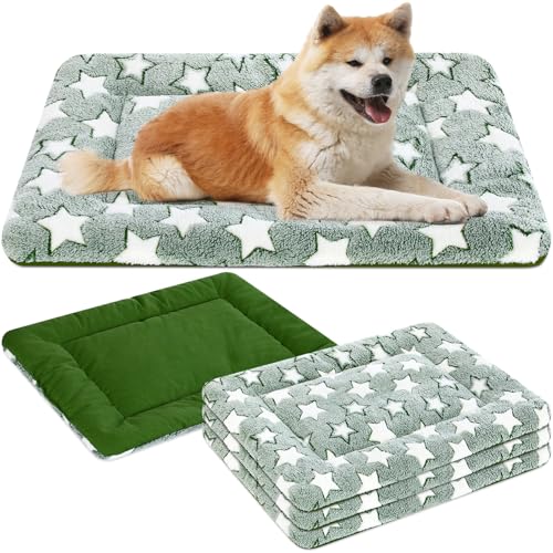 VitalCozy 4 Pcs Dog Crate Pads, Ultra Soft Warm Washable Anti-Slip Kennel Bed Mat for Pets, Reversible, Replaceable, Cage Liner for Small Medium Large Dogs and Cats(20 x 30 x 1.6 Inch,Star,Green) - color: Green, size: Rectangular 20 x 30 x 1.6 Inch