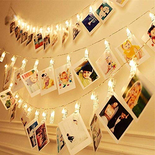 Dopheuor Photo Clip String Lights LED Fairy Clip String Lights Hanging Photo Pictures Battery Operated for Gifts Patio Christmas Bedroom Wedding Birthday Party Halloween Festival Decor (no Battery) - color: Light Yellow, size: 30