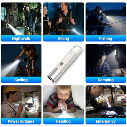 Small Rechargeable LED Flashlight, 500LM Ultra-Lightweight Handheld Light with COB Side Light, Zoomable, 4 Modes, USB-C, Perfect for Camping, Power Outage, Home Emergency