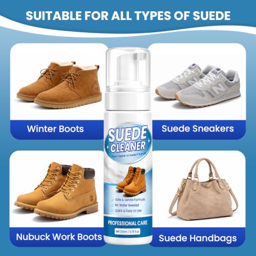 Suede Shoe Cleaner, Color-Safe Foam Cleaner for Suede & Leather Shoes - Removes Dirt, Stains & Water Spots